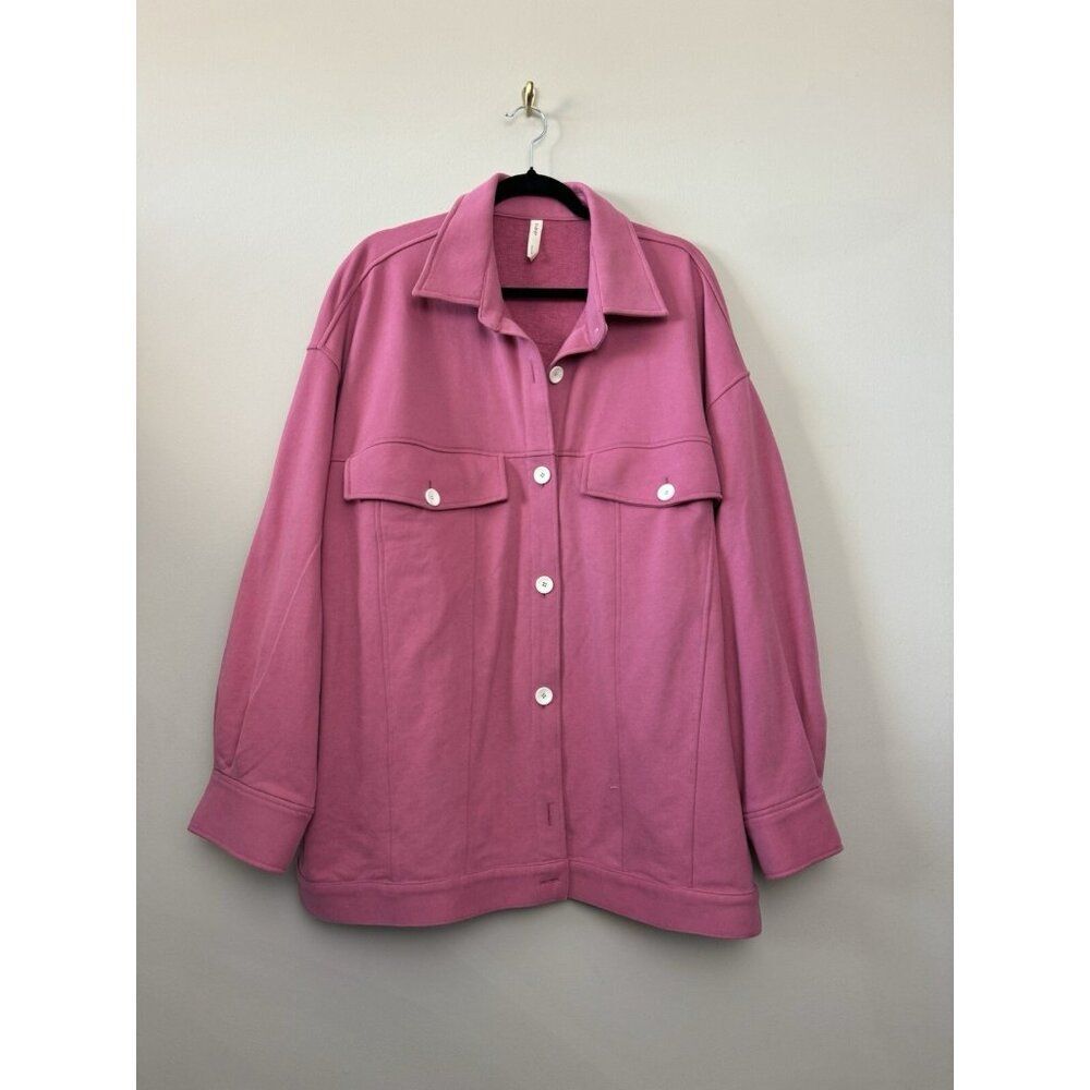 Womens Nap Loungewear Fleece Shirt Jacket Size Large Pink Button Cotton Shacket